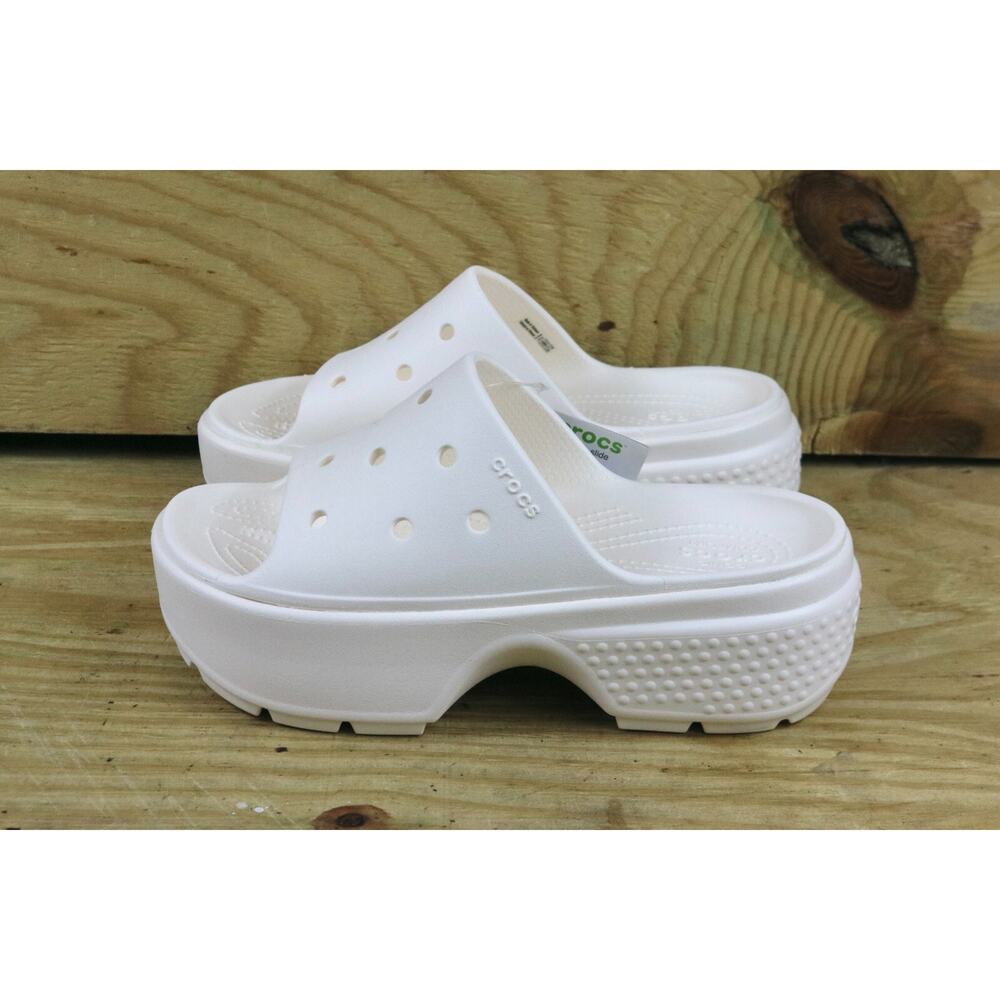 Crocs Sandals Womens 10 Stomp Slide White Platform Slip On Shoes New
